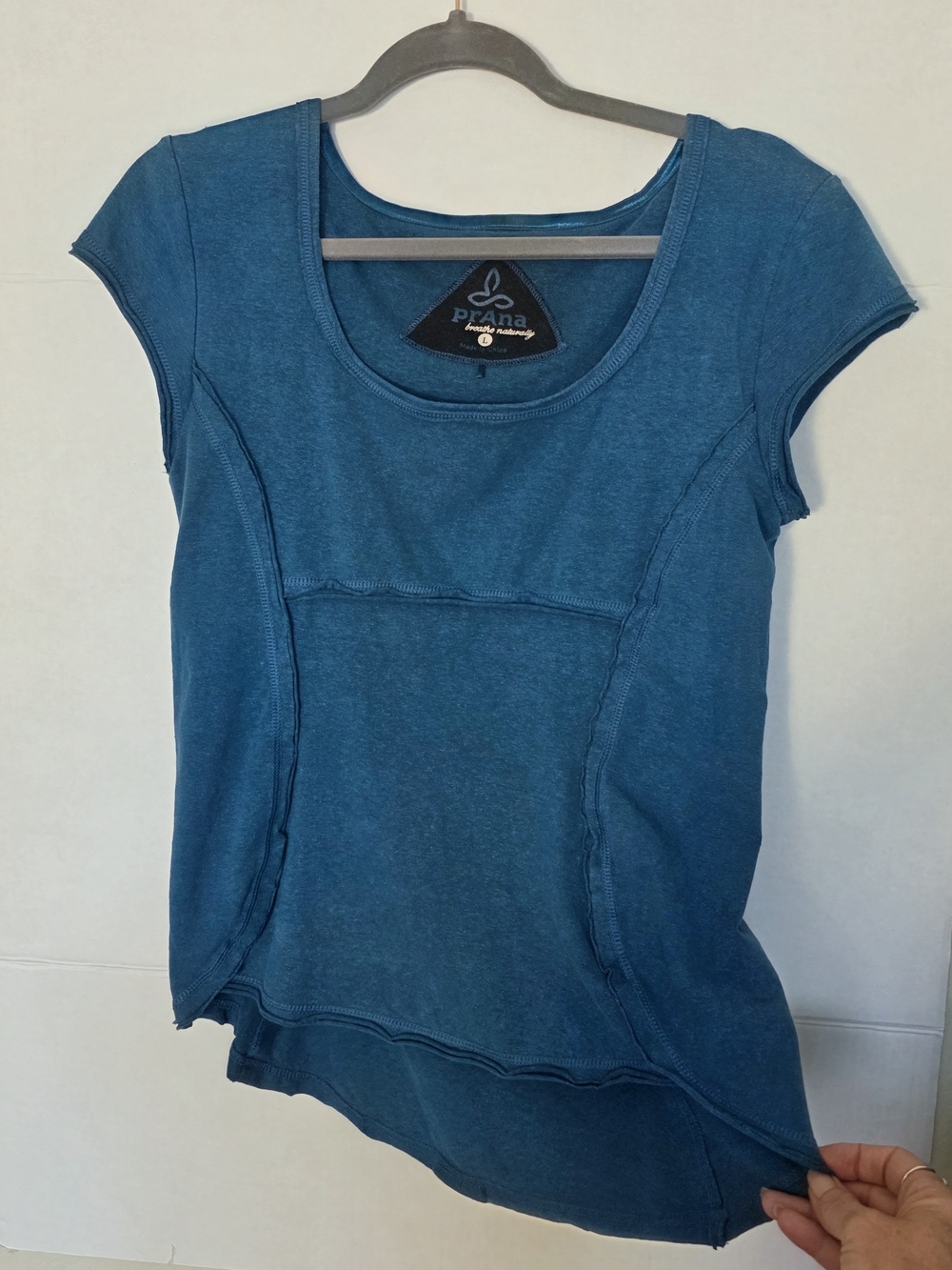 PRANA Katrina Cap Sleeve Scoop Neck Top Teal Blue Hemp Organic Cotton Activewear
